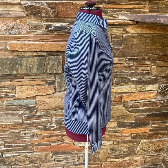 Lafayette 148 NY Navy Stripe Button Top (6) - Picture 3 of 6